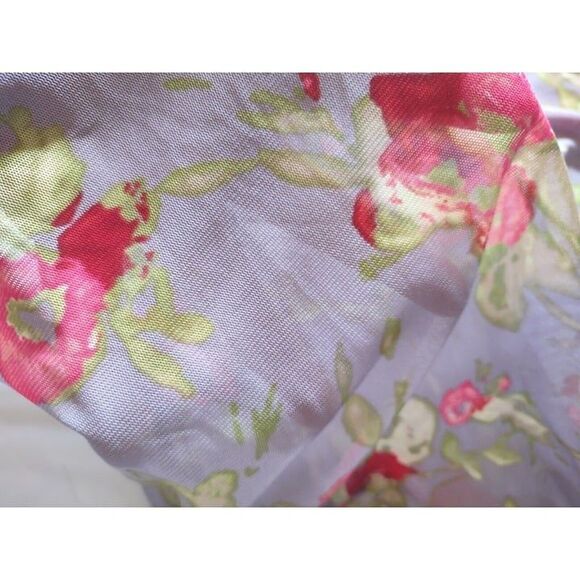 5/$25 Sz Med Express Sheer & Lace Mesh Top Floral Puff Sleeves Pinks Purple - Picture 8 of 11